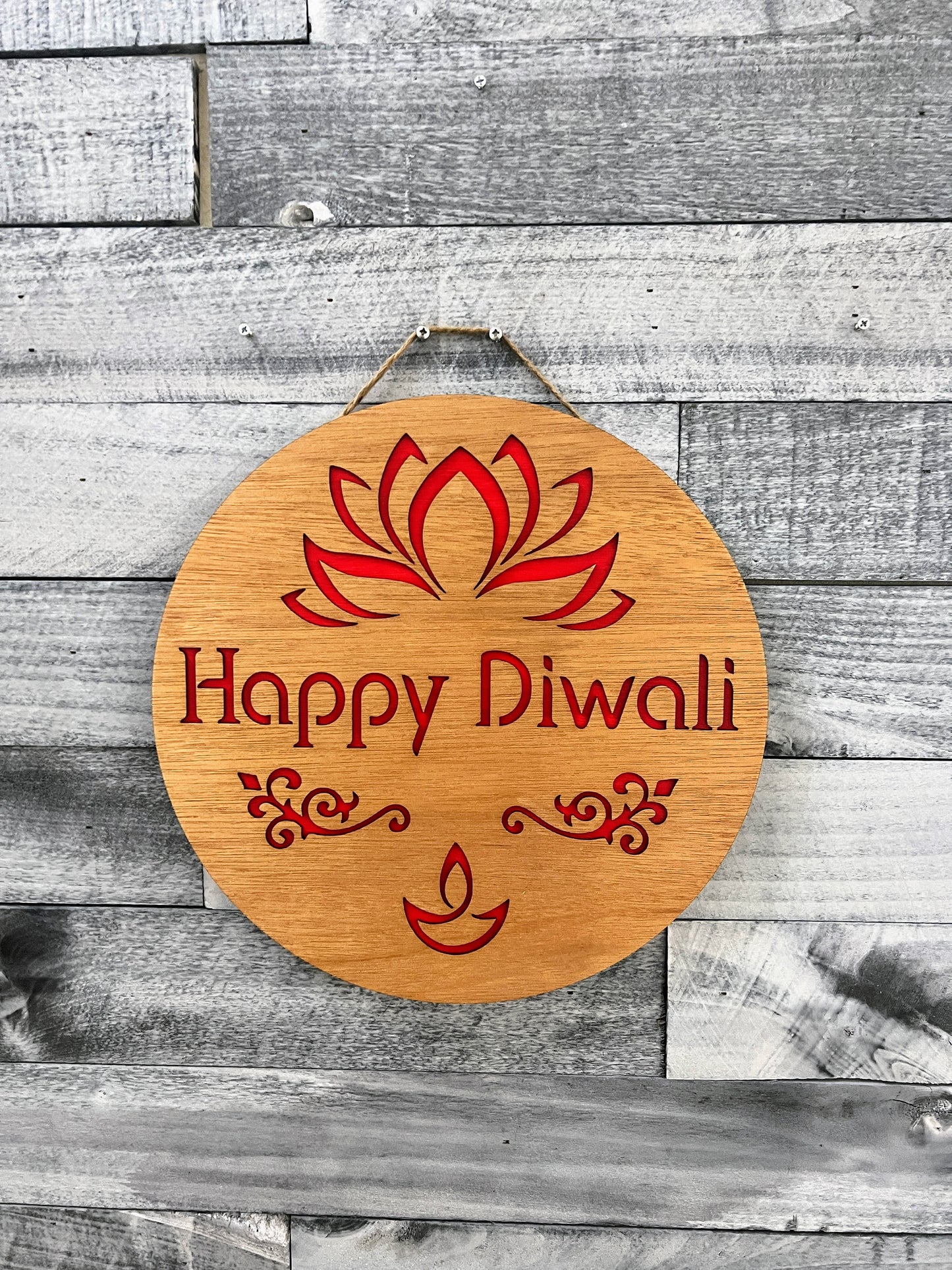 Diwali Decoration Wreath - Happy Diwali Lotus & Diya Door Hanger | Dipawali Decoration | Front Door Diwali Sign | Diwali Welcome Sign