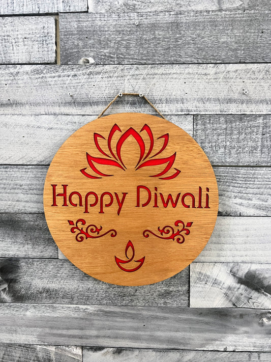 Diwali Decoration Wreath - Happy Diwali Lotus & Diya Door Hanger | Dipawali Decoration | Front Door Diwali Sign | Diwali Welcome Sign