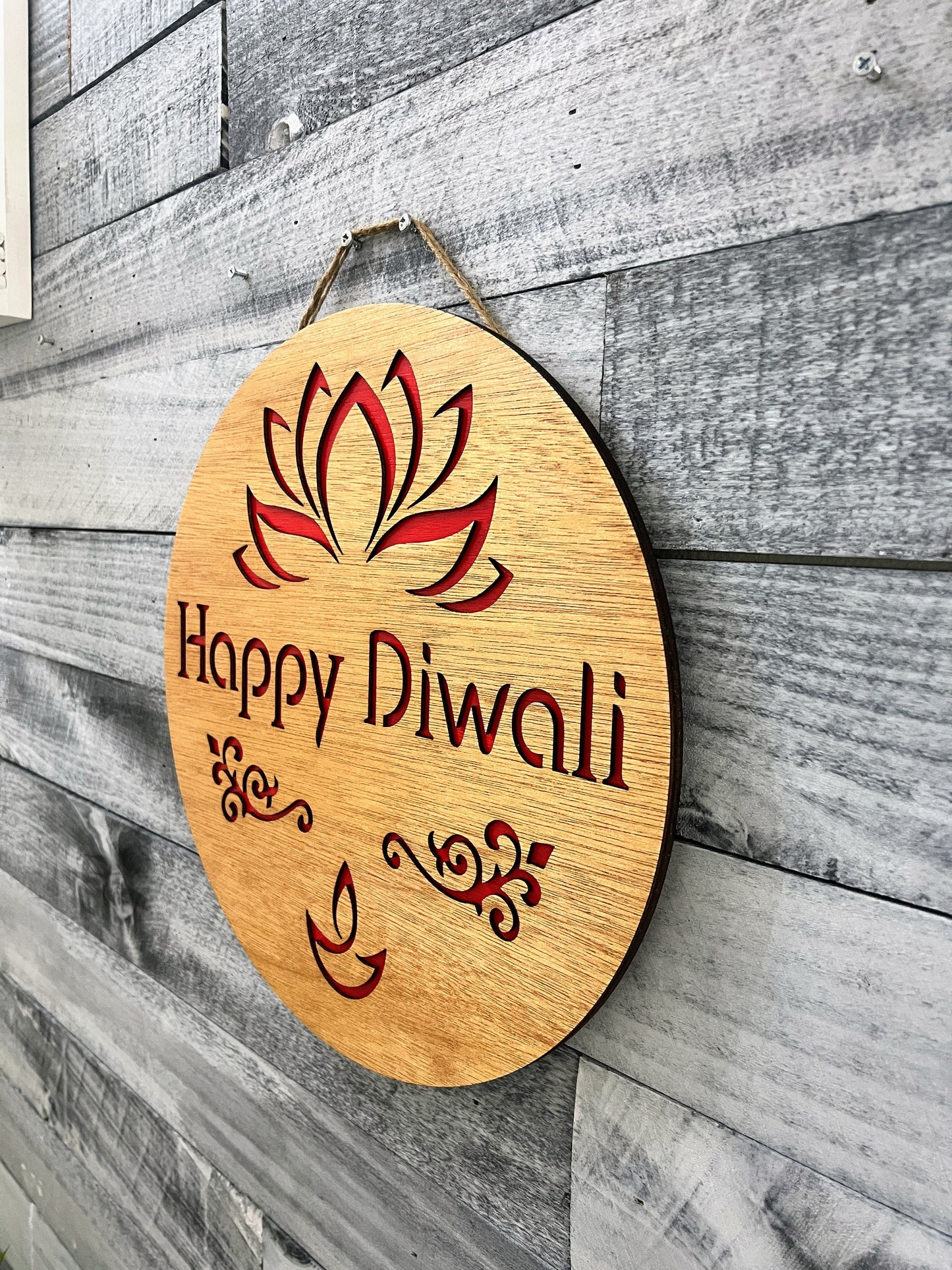 Diwali Decoration Wreath - Happy Diwali Lotus & Diya Door Hanger | Dipawali Decoration | Front Door Diwali Sign | Diwali Welcome Sign