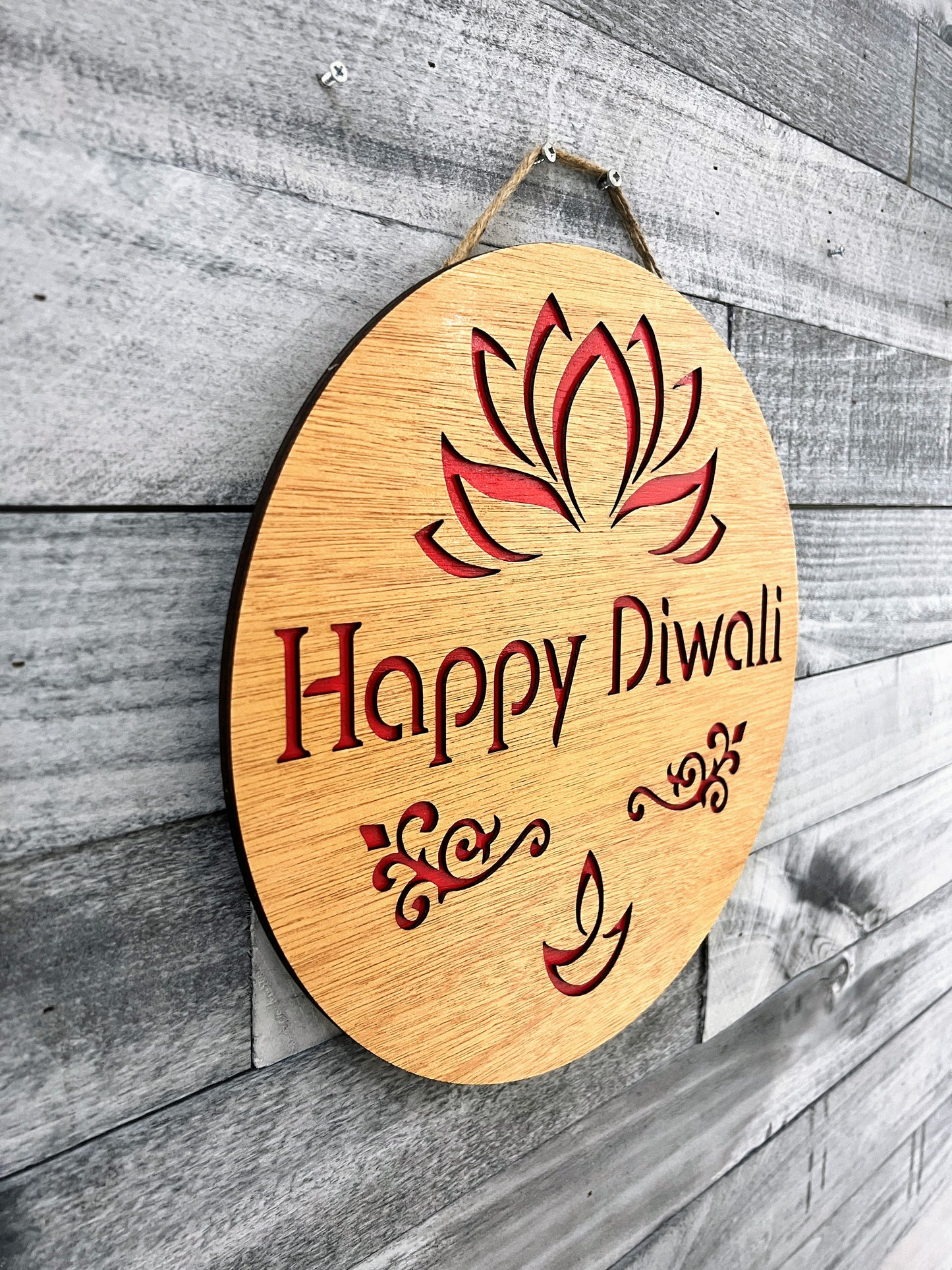 Diwali Decoration Wreath - Happy Diwali Lotus & Diya Door Hanger | Dipawali Decoration | Front Door Diwali Sign | Diwali Welcome Sign