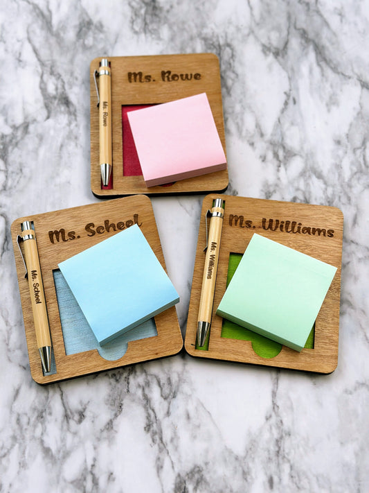 Custom Sticky Note holder with Pen, Personalised Sticky Note Holder with Pen, Personalised Pen & Holder, Teacher Appreciation Year end Gift
