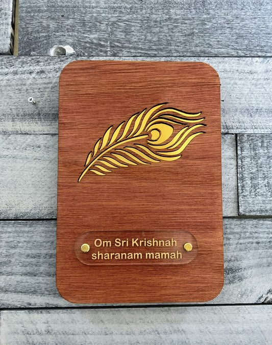 Divine Feather: Wall Art Inspired by Lord Krishna, Wooden Wall Art of Krishna Feather, Peacock Feather Wall Decor, Mor Pankh Wooden Art