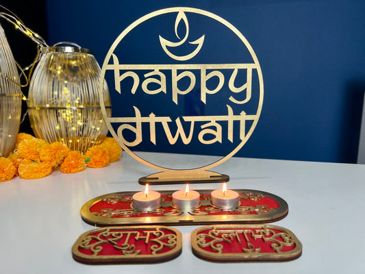 Diwali Decor - Elegant Dipawali Sign and Tea-light holder.