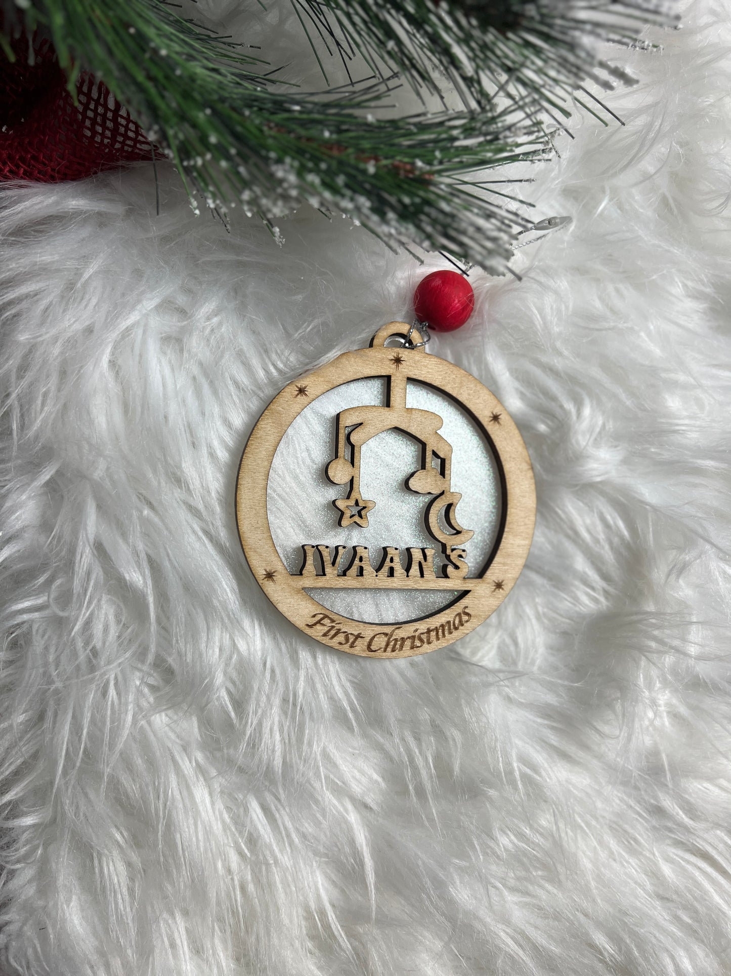 Baby’s first Christmas ornament 2022, Personalised first xmas, wooden ornament, baby shower gift , baby mobile, star moon, rocking horse